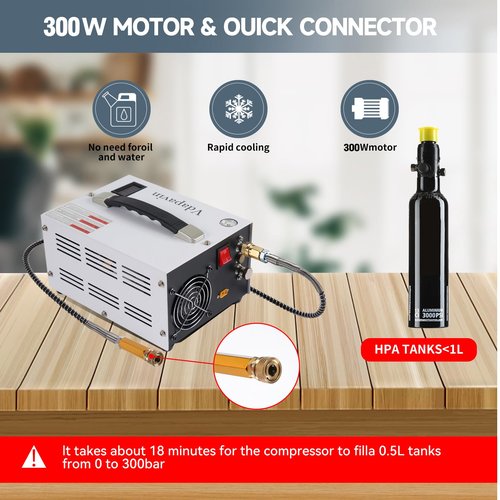 PCP Air Compressor, 4500Psi Portable Compressor, 12V DC/110V AC PCP Air Gun Compressor Manual Off, Built-in Cooling Fan with Power Adapter, Suitable for Paintball, Air Rifle, Diving Bottle