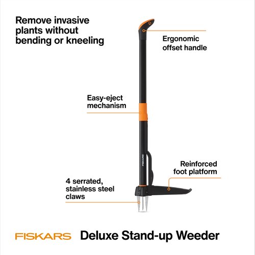 Fiskars 4-Claw Stand Up Weed Puller Tool, Gardening Hand Weeding Tool with 39" Long Ergonomic Handle with Easy-Eject Mechanism
