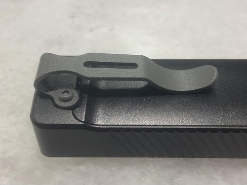 Steel Pocket Clip for Arkfeld PRO and Arkfeld UV Flashligh, Gray Powder Coated Steel Alloy, with Mounting Screws