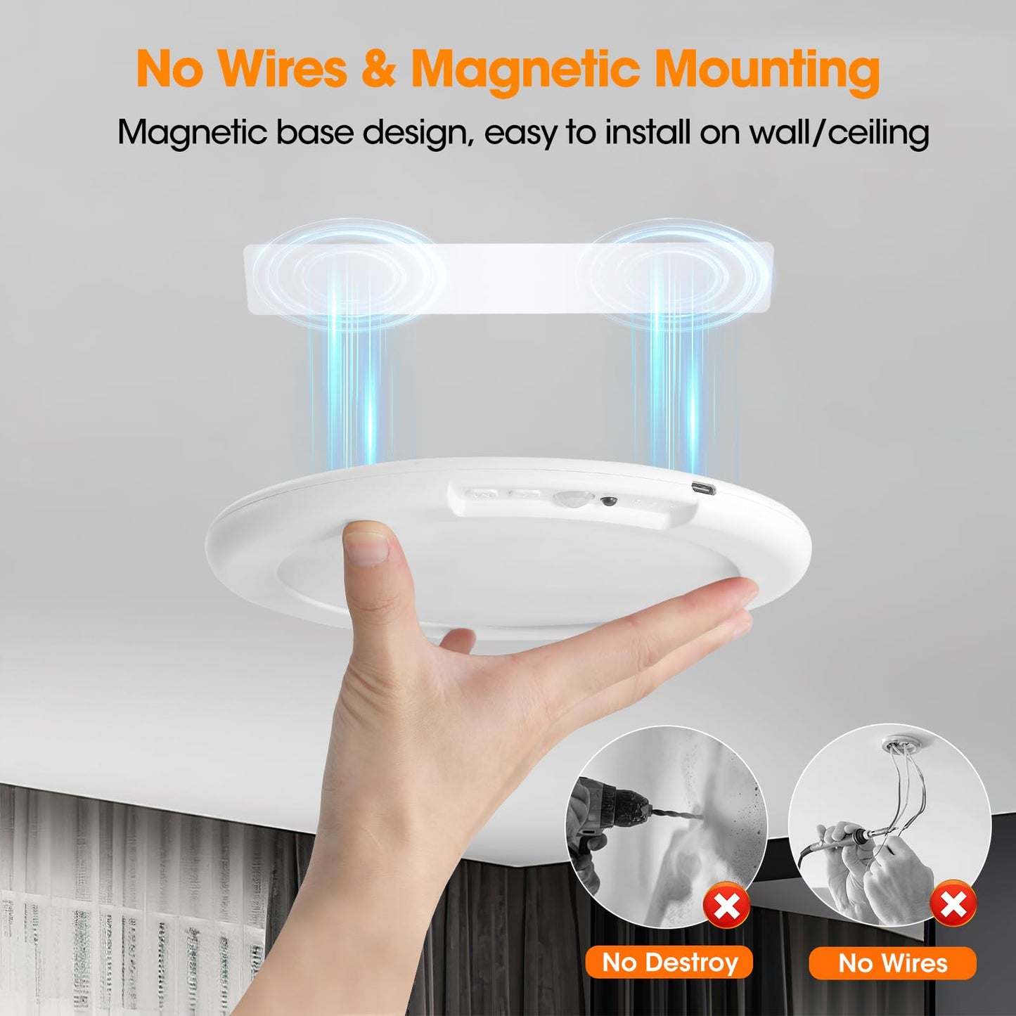 Gotopceed Rechargeable Motion Sensor Ceiling Light with Remote - Magnetic Wireless Ceiling Light Battery Powered for Closet Shower Stairs Shed Hallway ect