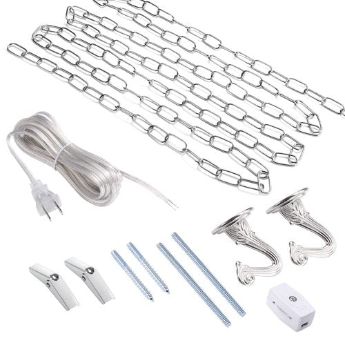 Canomo Swag Lighting Kit with 12 Feet Chandelier Chain and 15 Feet Cord, Instructions Included for Chandelier, Pendant Light and Ceiling Fan Light, Silver