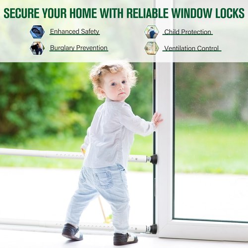 Sliding Door Security Bar, 2 Pack Child Safety Window Locks for Up and Down Windows/Horizontal Sliding Windows, 17-50 inch Adjustable Window Security Bars from Inside for Apartment, Patio