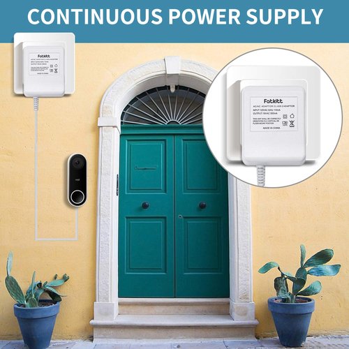 FATKITT 18V Doorbell Transformer, Power Supply Adapter Compatible with Nest Hello Video Doorbell, Arlo and Eufy Doorbell, 18 Volt VAC 500 mA Transformer with 13 ft Cable (White)