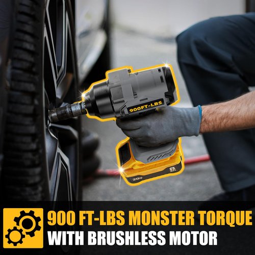 Neareen 900Ft-lbs(1200N.m) Cordless Impact Wrench 1/2” Brushless, Compatible with DeWAL 20V MAX Batteries, 3-Speed High Torque, Constant Torque Technology, Tool Only-Battery and Charger Not Included