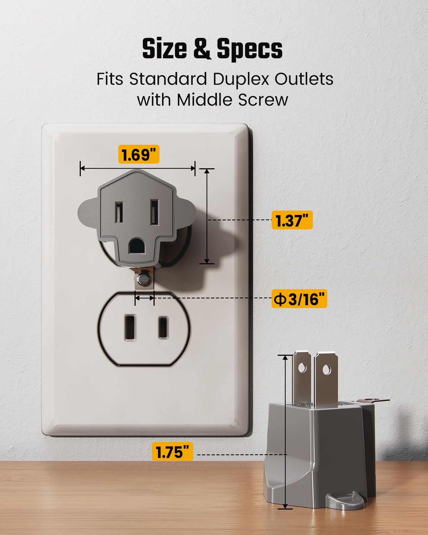 2 Prong to 3 Prong Outlet Adapter, ETL Listed 3-2 Prong Adapter, Fire-Retardant (392℉) PBT Material, Heavy Duty Wall Plug Adapter for Old Homes, Travel to Japan, and Industrial Use, Gray 4-Pack