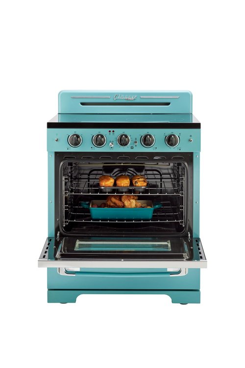 Unique Appliances UGP-30CR EC T Classic Retro Radiant Freestanding Electric Convection Oven Light, Range with 5-Element Glass Cooktop, 30", Ocean Mist Turquoise