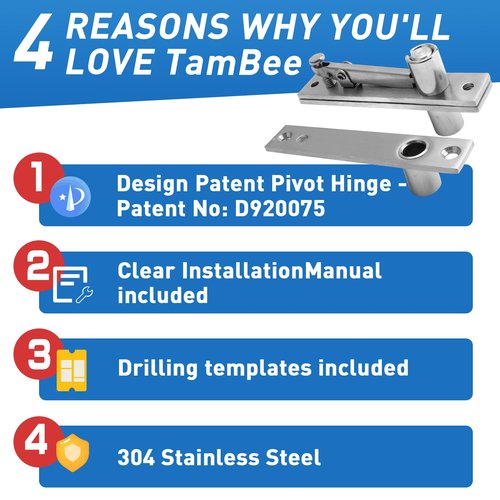 TamBee Door Pivot Hinges Heavy Duty Hinges for Wood Doors 360 Degree Shaft Stainless Steel Pivot Hinge System