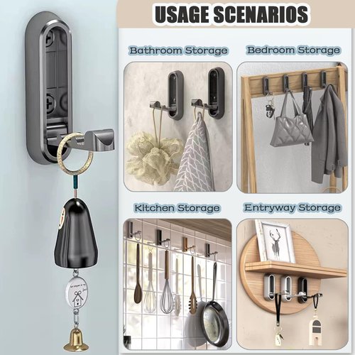 4PCS Foldable Wall Hooks, Folding Coat Hook, Folding Hook Wall Mount with 4pcs L-Shape Nail-Free Hooks, Screwdriver and Drill Bit, for Bathroom, Kitchen, Entryway, Holds Coats, Backpacks, Hats, Keys