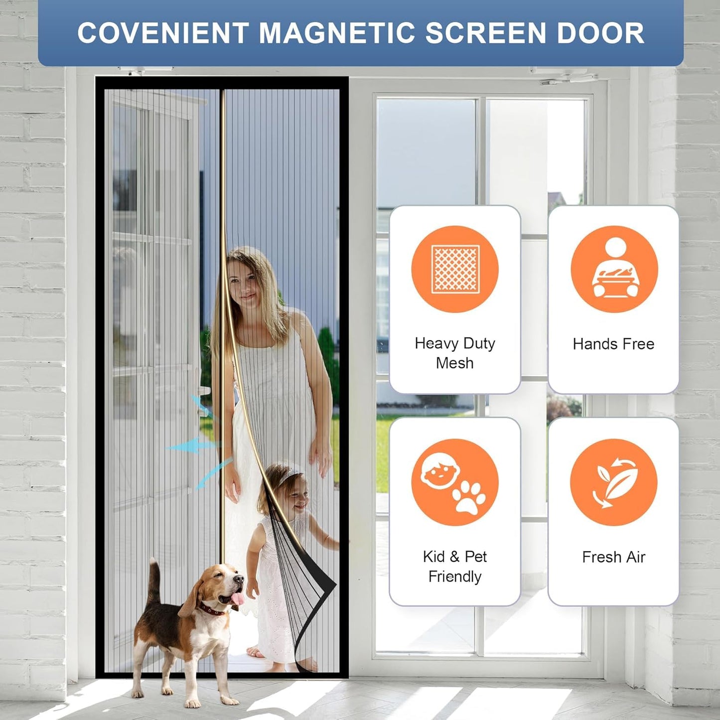 METAONLY Magnetic Screen Door Mesh, Works for Patio, Sliding Door, Keeps Bug Mosquito Out, Fresh Air Flow, Fits 36" x 82" Door - Curtain Size 38" x 83", Black