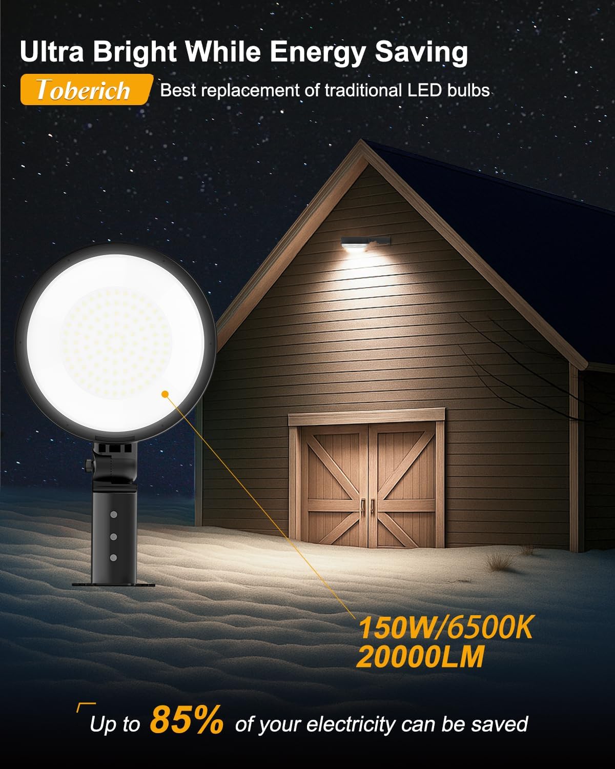 LED Barn Light, 150W 20000LM Yard Area Lights Dusk to Dawn Outdoor Lighting with Photocell 6500K Adjustable Angle Daylight IP66 Waterproof Street Lights for Security/Farmhouse/Garage