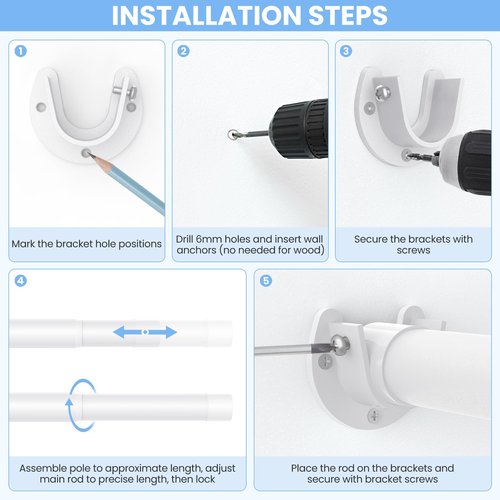 Closet Rods for Hanging Clothes, 17 to 84 Inch Heavy Duty Stepless Adjustable Closet Hanging Rod, 1.3 Inch Diameter Metal Closet Rod for Wardrobes Laundry Bedroom RV