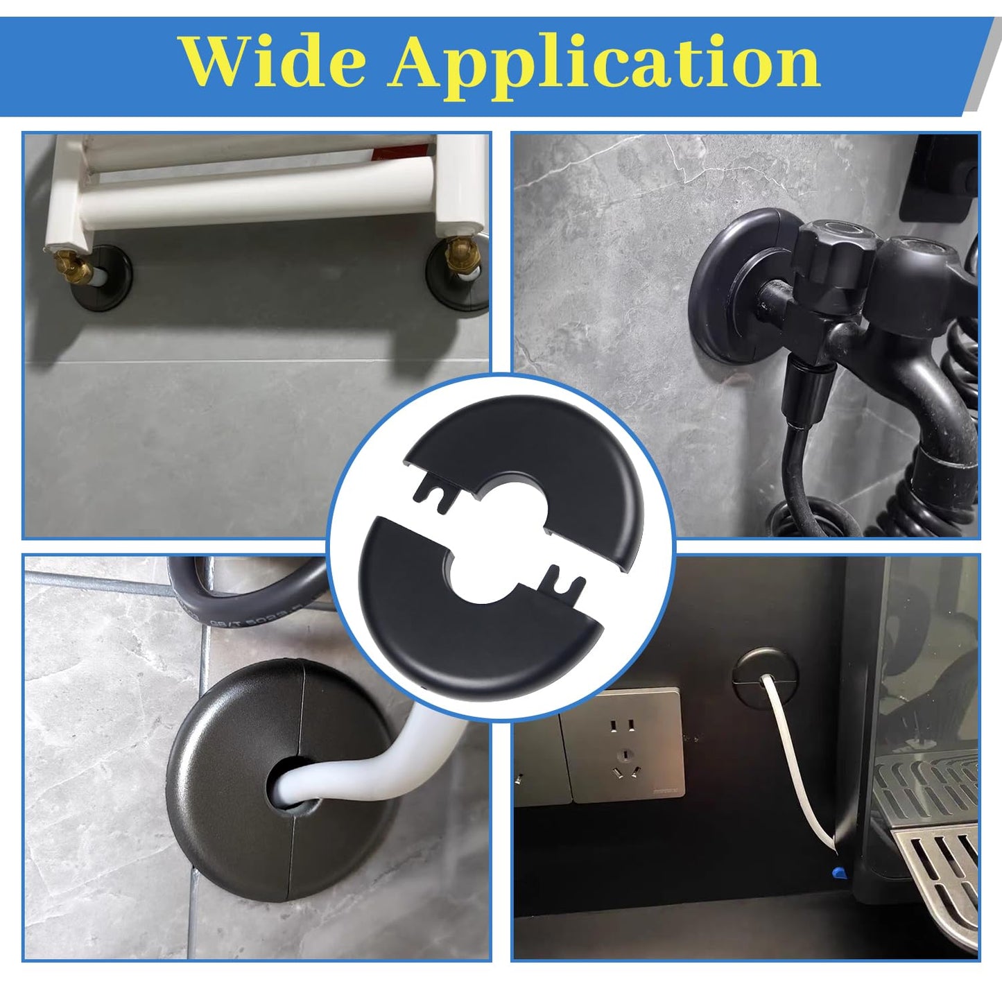 5Pcs Wall Split Flange for 1"/26mm Diameter Pipe ABS Round Self-Adhesive Escutcheon Plates Water Pipe Decoration Cover for Water Pipe Faucet Wall Hole Decoration (Black)