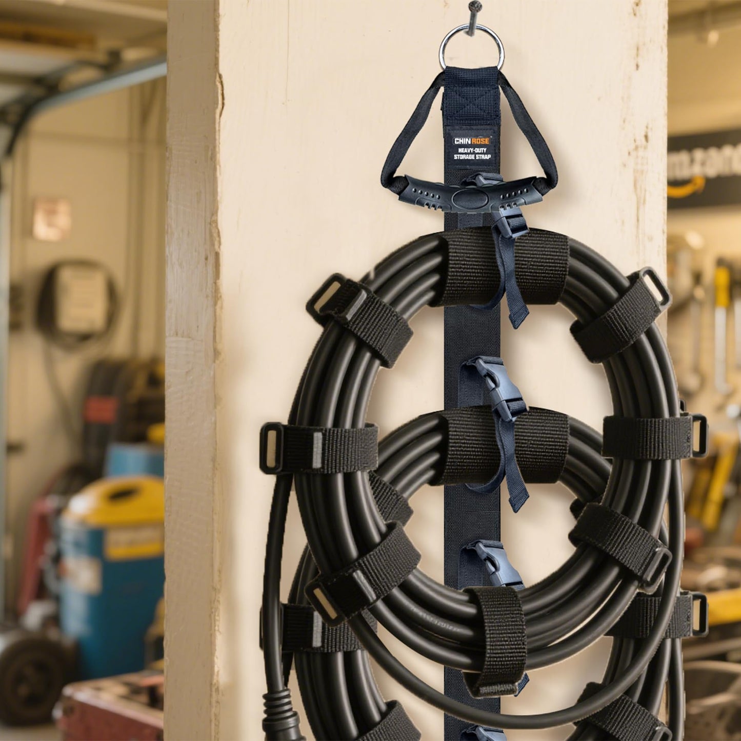 Extension Cord Organizer, 2 PCS Extension Cord Hanger with 5 Slots, Extension Cord Holder, Garage Garden Storage Straps for Cable, Hose, Rope, Tool