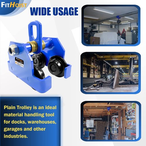 FITHOIST Manually Trolley 1/2 Ton | 1100LBS Capacity Steel Push Beam Trolley | Adjustable for I-Beam Flange Width 2.7" to 4.5" | Installed onto Various Beams