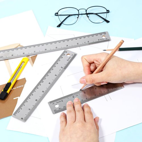4PCS Cork Backed Ruler Stainless Steel Ruler 6/8/12/14 Inch Non-Slip Straight Edge Rulers with Inch and Centimeters Metal Rulers Cork Backed for Drawing Engineering