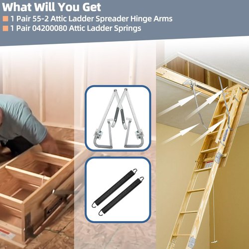 Sconva 55-2 Attic Ladder Hinge Arms with Springs Replacement Kit Compatible with Werner Mk5, WU2210, W2208, W2210 Attic Ladders Parts, Fits for Werner Attic Ladders Manufactured After 2010
