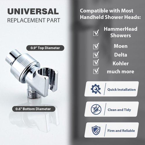 Adjustable Shower Head Holder for Handheld Shower Head Handheld Shower Head Holder with Universal Wall Hook Bracket and Metal Ball (Chrome)