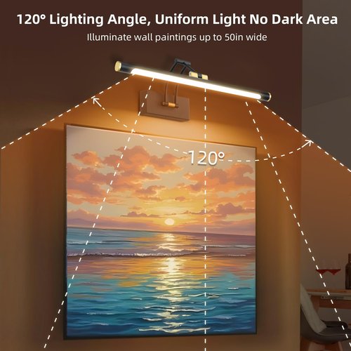 16“ Picture Lights for Wall Battery Operated, Wireless Picture Light with Remote, Rechargeable Wall Light 3000K/4000K/6000K Dimmable, Art Lighting for Paintings Frame Gallery Dartboard, Black Gold