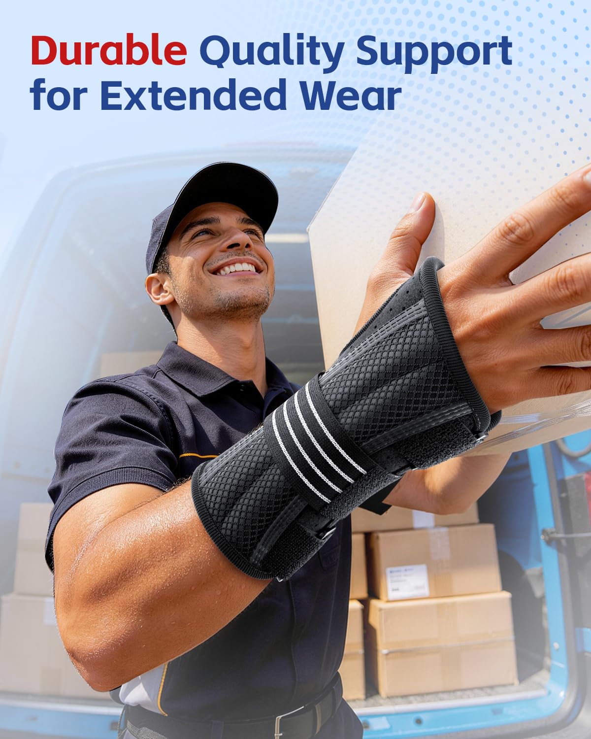 FEATOL Lightweight Carpal Tunnel Wrist Brace for Daily Work, 7 inches Comfortable & Adjustable Night Support for Women Men, Hand Brace With Splint Pain Relief for Tendonitis, Sprains, Arthritis,Left Hand, Medium