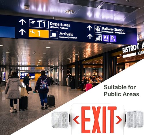 LED Combo Exit Sign Emergency Light, Double Sided with Two LED Flood Lights, Exit Signs for Business with Battery Backup, Fire Resistant UL 94V-0, Commercial Grade Brand: LED Flying Direct