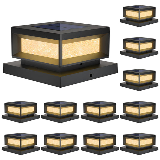 Mlambert 12 Pack Solar Powered Post Cap Lights Outdoor for 4x4/6x6 Wood/Vinyl Posts, Waterproof Deck Fence Patio Porch Light Cool/Warm Lighting, Black