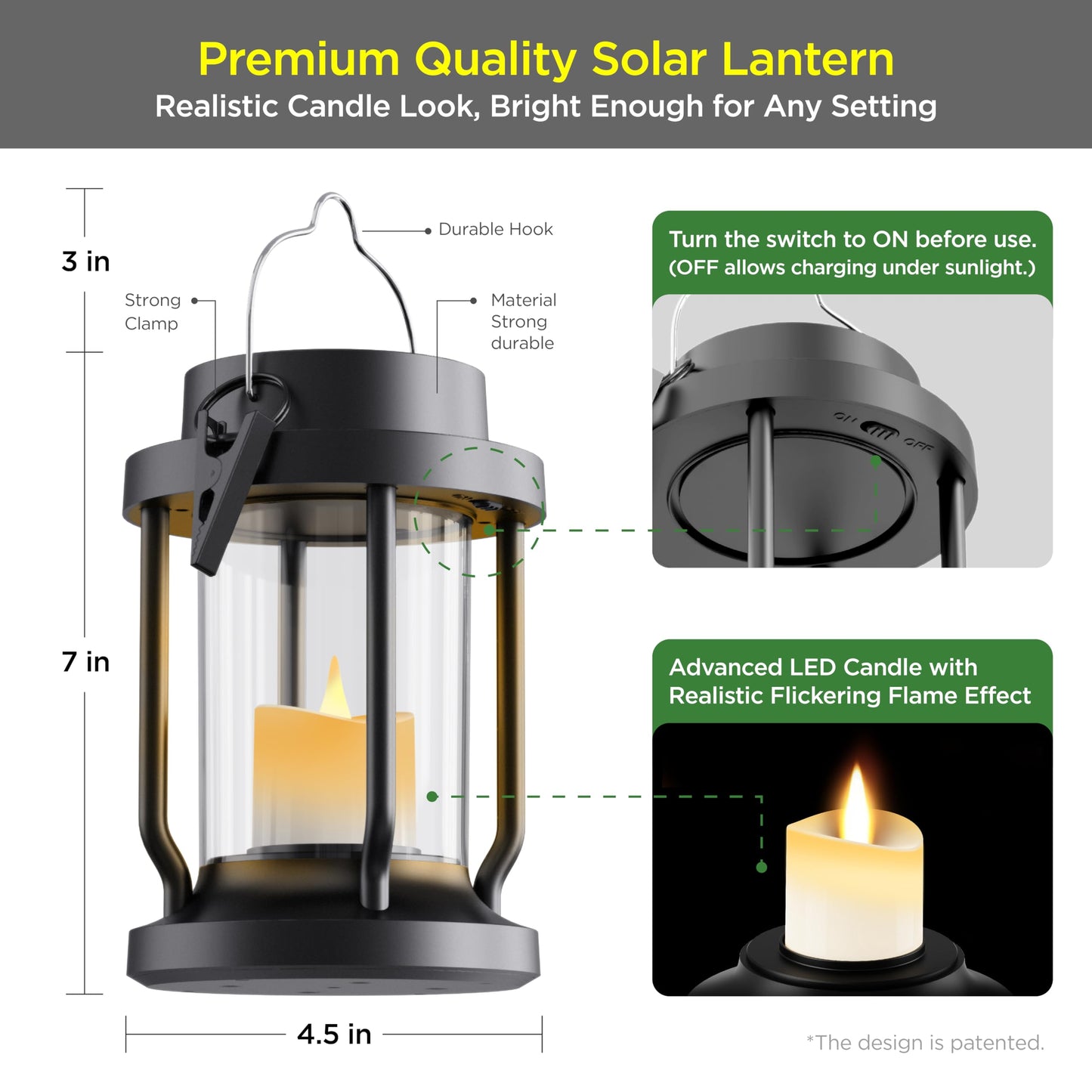 Solar Lantern Outdoor Indoor Use – Hanging Solar Lights with Realistic Flickering Flameless Candle, Weatherproof for Garden Decor, Patios, Trees, and Lawns (Black, 2 Pack)