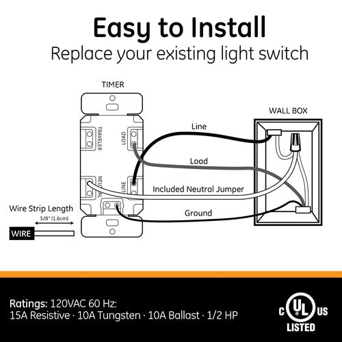 GE SunSmart Digital In-Wall Timer - Daily ON/OFF Times, Programmable Settings, Sunset/Sunrise Presets, Vacation Security - White & Almond Light, Fan, Heater Switch - 32787