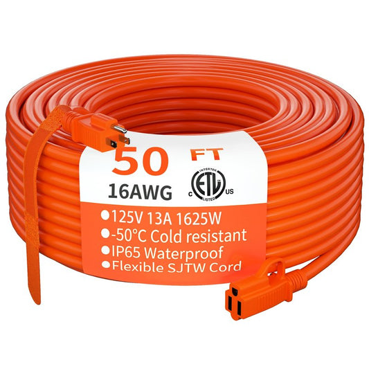 HUANCHAIN Indoor Outdoor Extension Cord 50 ft Waterproof, 16/3 Gauge Flexible Resistant Appliance Extension Cord Outside, 13A 1625W 16AWG SJTW, 3 Prong Electric Cable Orange, ETL
