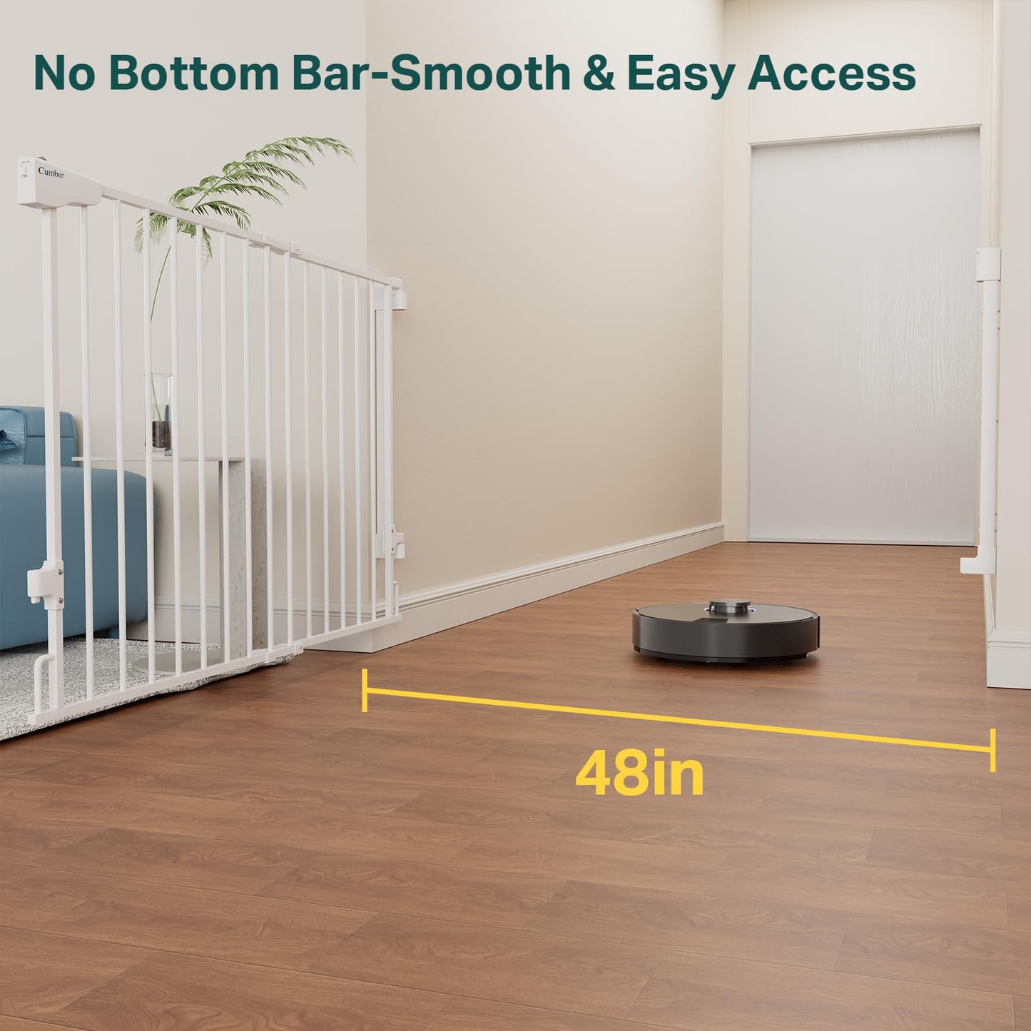 Cumbor Expandable 31.6-48" Baby Gate for Stairs, Hardware Mounted, 2-in-1 No Bottom Bar Dog Gate Indoor, Auto Close Pet Gate for Doorways with Large Walk Thru Door, Child-Proof Gate for Kids (White)