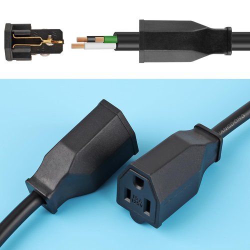 TENINYU 2-Pole, 3 Wire Grounding Plug Female Extension Cord Straight Blade Plug Replacement Electrical Connector End, 15A 125V Black,3Pack (Female)