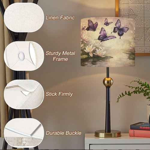 Purple Lampshades Floral Lamp Shades Boho 1 Pack Elegant Butterfly Pond Art Pastel Watercolor Hues Light Shade for Table Lamps Floor Lamps Drum Lamp Shades Lampshade Replacement