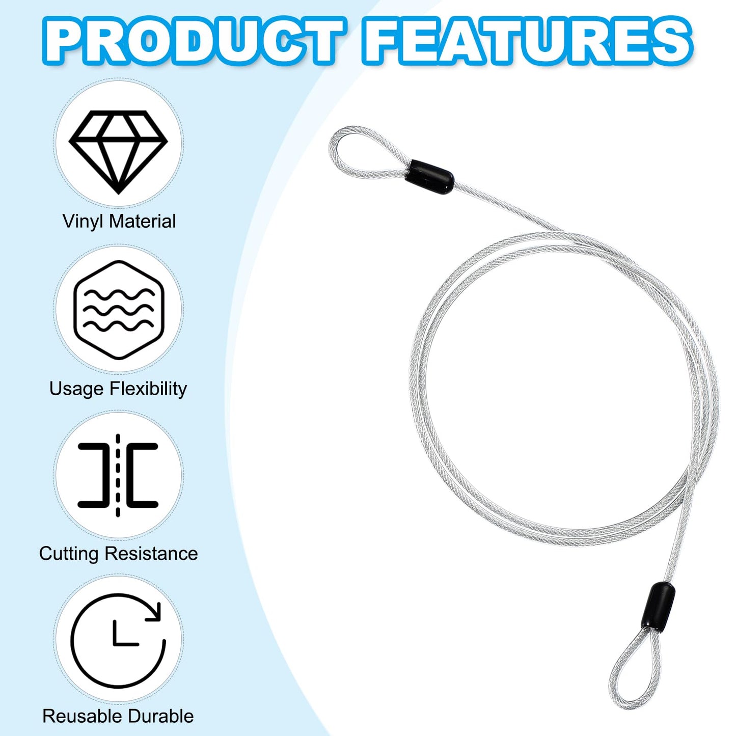 PATIKIL 3/16" Dia Vinyl Coated Stainless Steel Cable with Loops, 4ft (48") Flexible Wire Rope Security Chain Lanyard Lock for Outdoor Stage Lighting Luggage Lock, Transparent