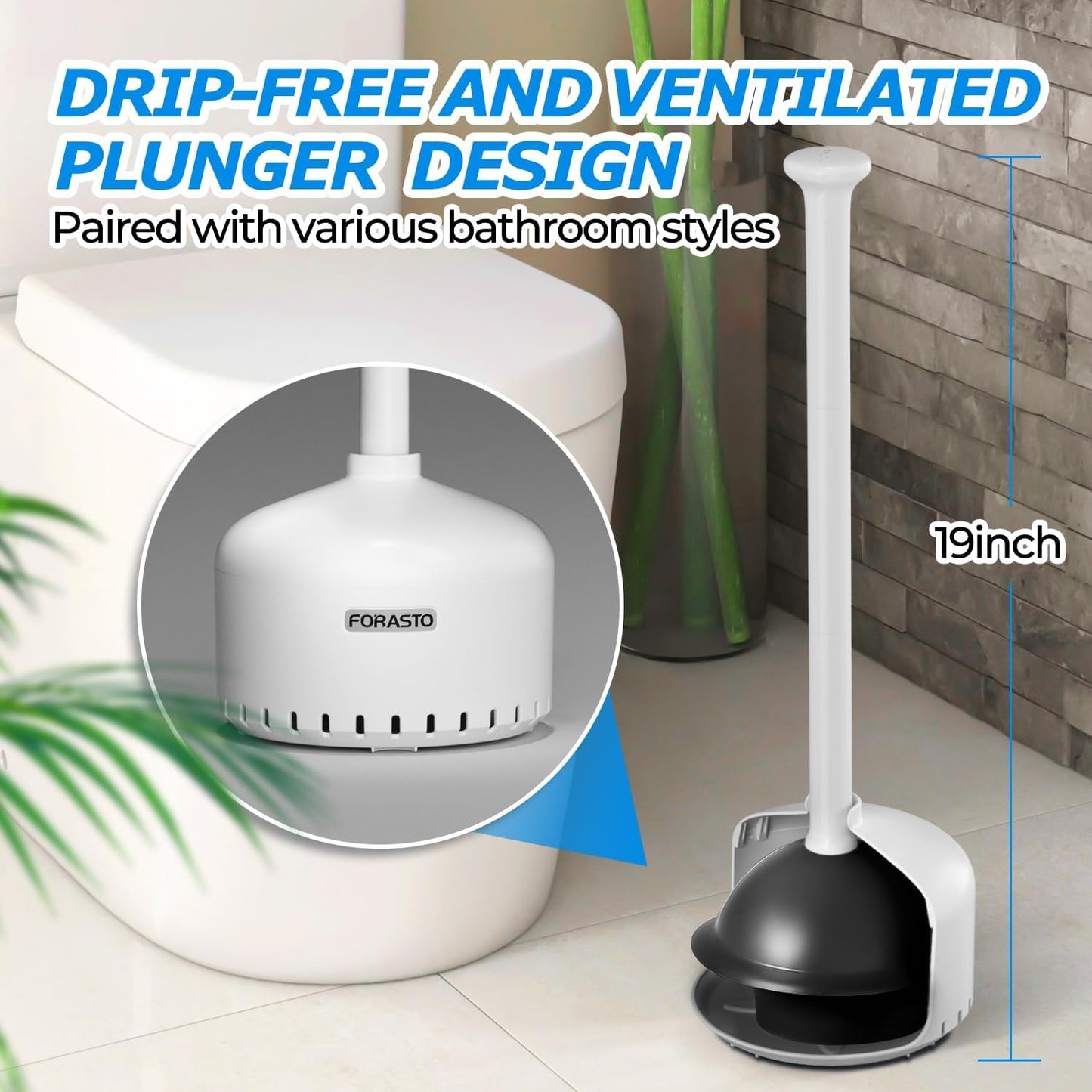 FORASTO 2Pack Toilet Plunger with Holder,Plungers for Bathroom with Holder,Heavy Duty Plunger with Cover,Bathroom Decor，Bathroom Accessories，Toilet Bowl Cleaners,Pearl White
