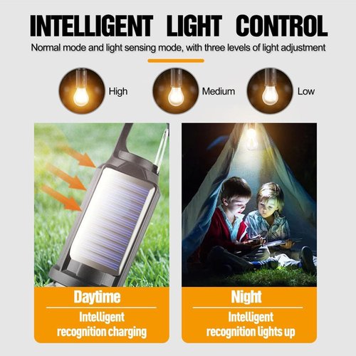 4 Pack LED Camping Lantern Rechargeable, Solar Camping Lights with Clip Hook, 3 Light Modes, Portable Rechargeable Outdoor Tent Lights Bulbs for Camping Hiking Emergency (3PCS)