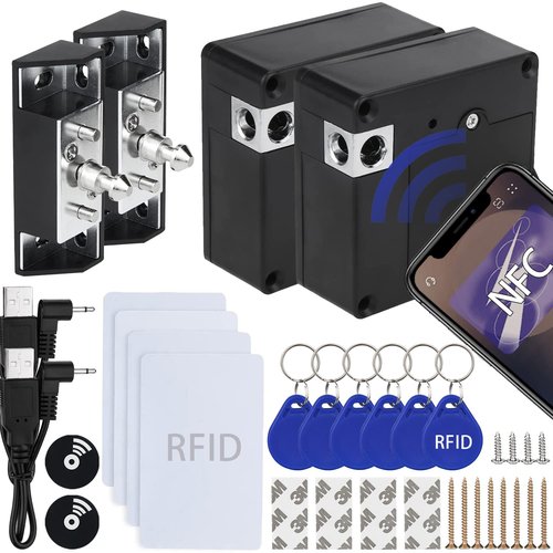 Gnellkoor RFID Cabinet Lock, 2 Pack RFID Drawer Electronic Locks Support Phone NFC Unlocking for Locking Wooden Hidden Medicine Knife Liquors Cabinet Drawer to Prevent Theft or Children from Touching
