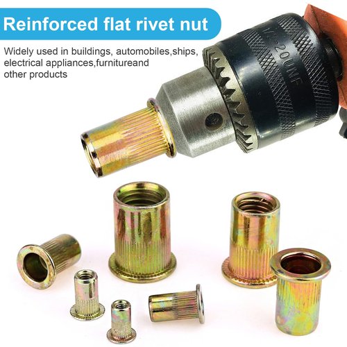 Vmuter Rivet Nuts, 100Pcs M5 Rivet Nuts,Zinc Plated Finish Carbon Steel Flat Head Rivnut Threaded Insert