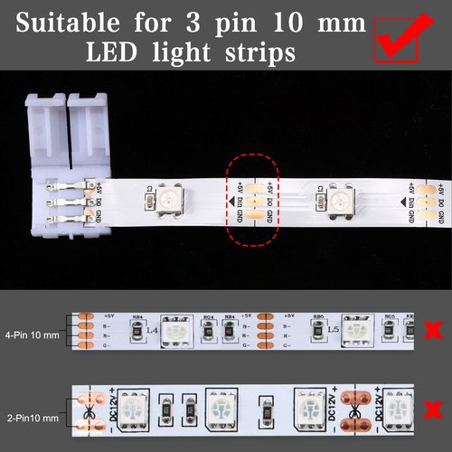 28 Pieces 3 Pin LED Connector LED Strip Solderless Light l Shape Lights Extension T Shape Solderless Adapter Connector 10 mm for WS2811 WS2812B SK6812 Strip
