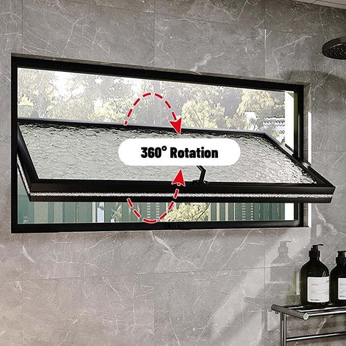 360° Rotation Aluminum Sliding Window with Tempered Glass - Rectangular Metal Rainproof Replacement Windows for Bathroom/Kitchen/Living Room, White Vertical Stripe Design (Durable Handle Included)