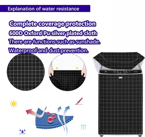 MBOOM Portable Washing Machine Cover, 600D Oxford Waterproof Universal Fit for Compact/Full-Automatic Washers（1.7-2.0 cu.f,about 12-15 lbs)，22.5"W x 23.5"D x 36"H