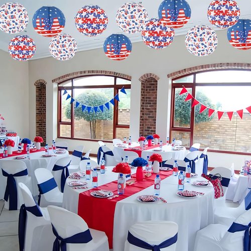 zilue 4th of July Decorations Red White and Blue Hanging Paper Lanterns for Patriotic Decorations American Independence Day Memorial Day Party Supplies Pack of 12