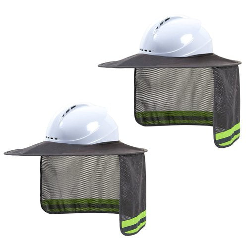LIZMOF Hard Hat Sun Shade, High Visibility Sun Visor Neck Shade with Reflective Strip, Full Brim, Man & Woman (Hard Hat Not Included), Grey, 2 Pack