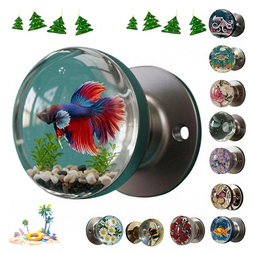 Houtndguter Unique Decorative Door Handle, Retro Round Resin Epoxy Flower Door Knob Retro, Floral & Animal Designs, Artistic Unique Knob for Modern/Classic Bedrooms, Nature-Themed Home Decor (H)