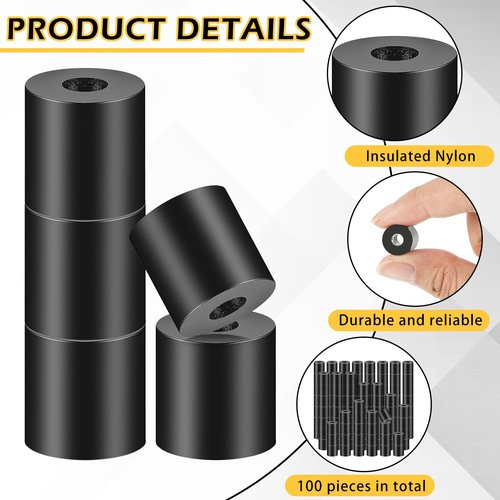 Pasimy 100 Pcs Black Nylon Spacers 1/2 '' Thick, 1/2 '' OD 0.194 '' ID Round Rubber Plastic Washers Electrical Outlet Screw Spacers for Robotics Electrical Screws, Switch and Receptacle
