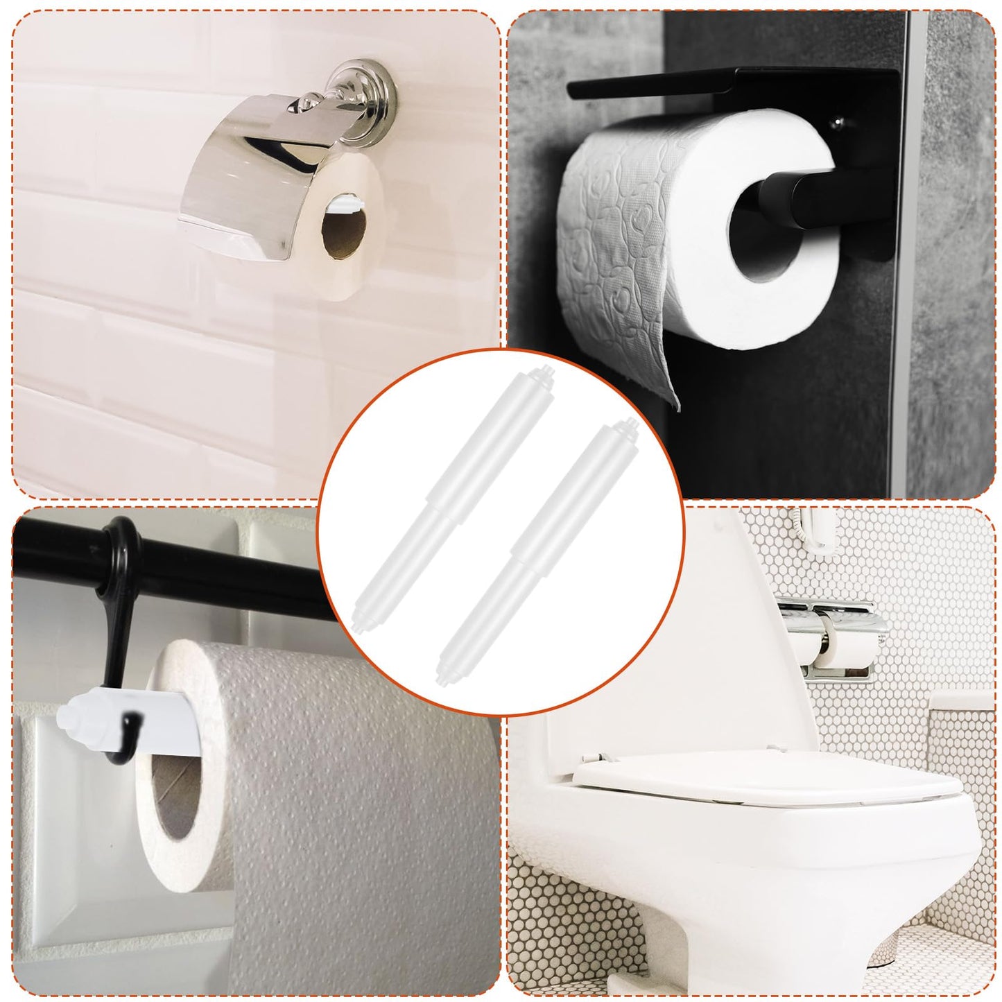 2Pcs Replacement Toilet Paper Holder Roller, Adjustable Toilet Papers Roll Holder, Universal Toilets Paper Spring Rod, Plastic Tissue Spindle for Toilets Bathrooms(White)