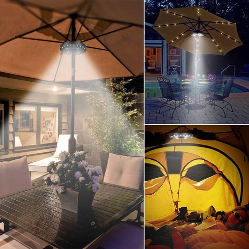 Patio Umbrella Lights Battery Operated (2 Pack) 3 Brightness Modes Cordless 28 LED Lights LED Umbrella Pole Light for Patio Umbrellas, Camping Tents or Outdoor Use