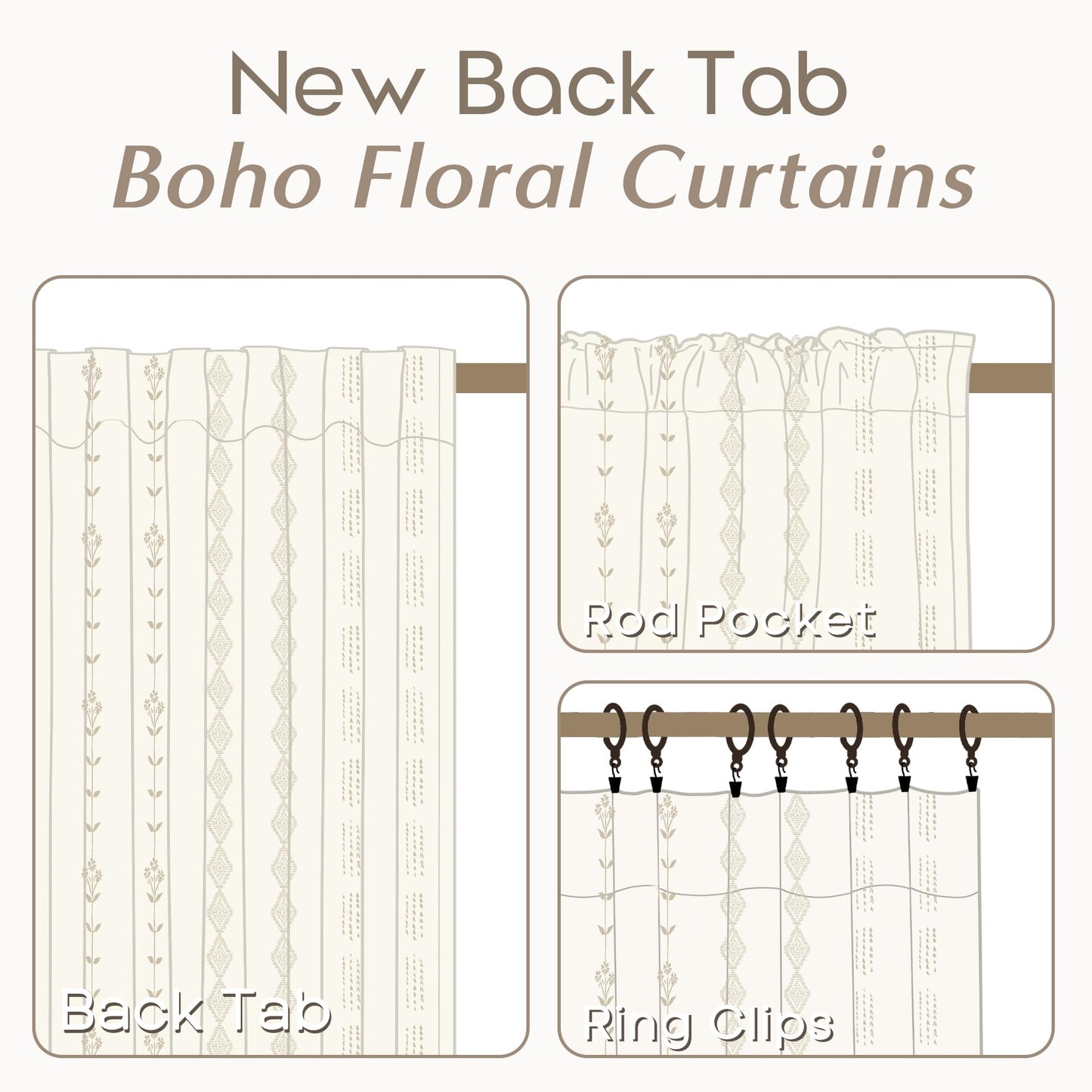 Farmhouse Curtains for Living Room 63 Inch Length,Modern Elegant Subdued Subtle Traditional Pattern Custom Window Livingroom Curtains Drapes 63 Inches Long 2 Panels