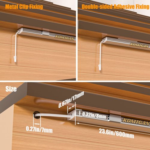 KOMIGAN 4 Pack 23.6" Long 6000K LED Light Bar with 16.4' Long Extension Cable 12V DC for LED Stair Tread Lights