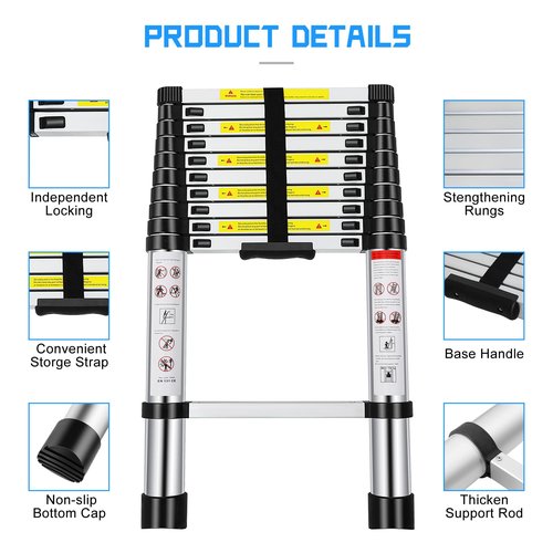 FAHKNS Telescoping Ladder,10.5 FT Aluminum Extension Ladder, Heavy Duty 330lbs Max Capacity,Folding Compact Portable Anti-Slip Ladder for Loft, Home,RV or Outdoor Work