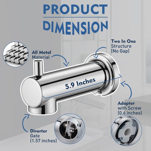 YASINU Slip on Tub Spout with Diverter Universal Tub Diverter Spout for 1/2" Copper Water Pipe, Chrome