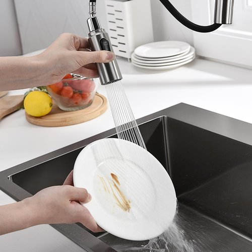 Lefton Pull-Down Kitchen Faucet with Temperature Display in Fahrenheit, 3 Water Outlet Modes, Faucet for Kitchen Sink, Brushed Nickel, KF2501-0